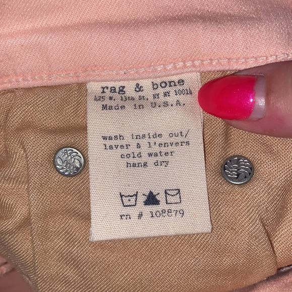 Rag & Bone Mid Rise Distressed Skinny Jeans in Washed Baby Pink Size 26 - Picture 14 of 16